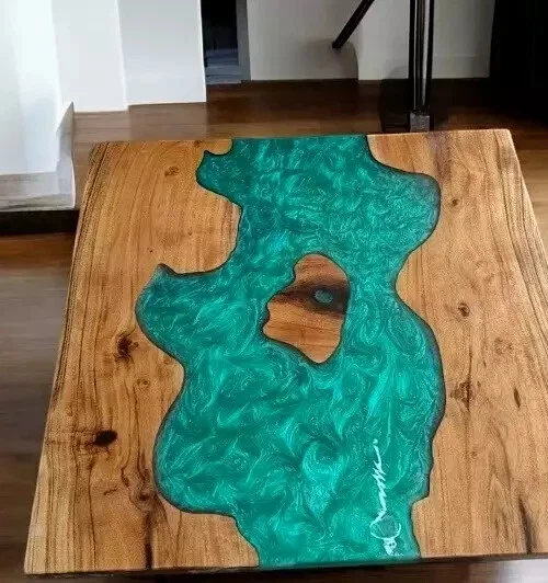 24" x 24" Square Green Epoxy Resin Center Table | Handmade Wooden Resin Top - Image 4 of 4