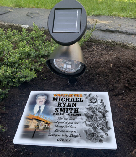 Football themed grave memorial headstone, Solar light, Cemetery grave marker. - Picture 1 of 16