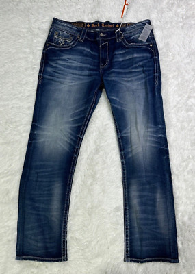 Rock Revival Jeans Mens Size 40/32 Ryker Straight Stretch Dark Wash Denim Pants