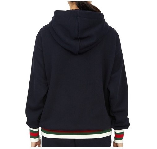 Gucci Cotton Jersey Dark Blue/Green and Red Web Hooded Gucci Cotton Jersey Dark Blue/Green and Red Web Hooded