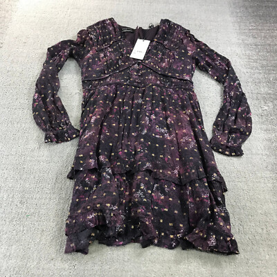 Scotch  Soda Dress Womens Medium Ruffled Long Sleeved Jacquard Mini Dress