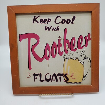 Keep Cool With Root Beer Floats Vintage Inspired Wood Framed 10x10 Wall Sign