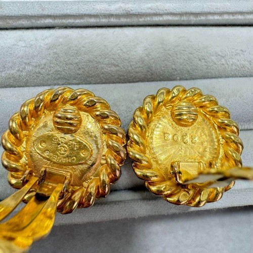 CHANEL earrings Gripore green gold stone vintage 0.9*0.9 inch - 第 10/13 張圖片