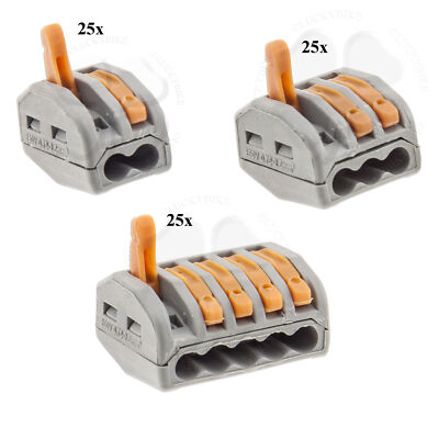 25x Lever Lock Reusable Wire Connector 2 3 5 Pole Kit Tab Cable Terminal Block