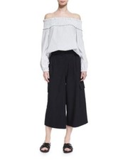 NWT AUTH Tibi OWEN TWILL CROPPED WIDE-LEG PANTS in Navy 425