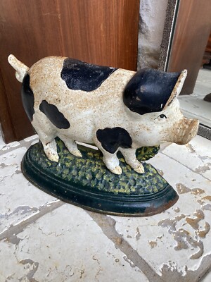 Vintage Türstopper handbemalt Gusseisen Schwein