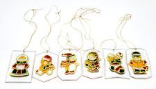 Vintage Lot of 6 Plastic Lucite Acrylic Ornaments Caroler Santa Stocking Bear