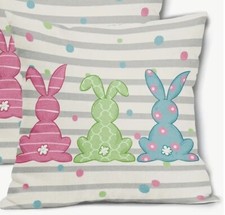 Adorable Bunny Trio Garden Spring Easter Throw Pillow Cover Holiday Home Decor