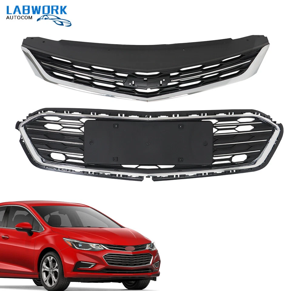 Black＆Chrome Front Bumper Upper + Lower Grille For Chevrolet Cruze 2016-2018 Foto 2 de 4