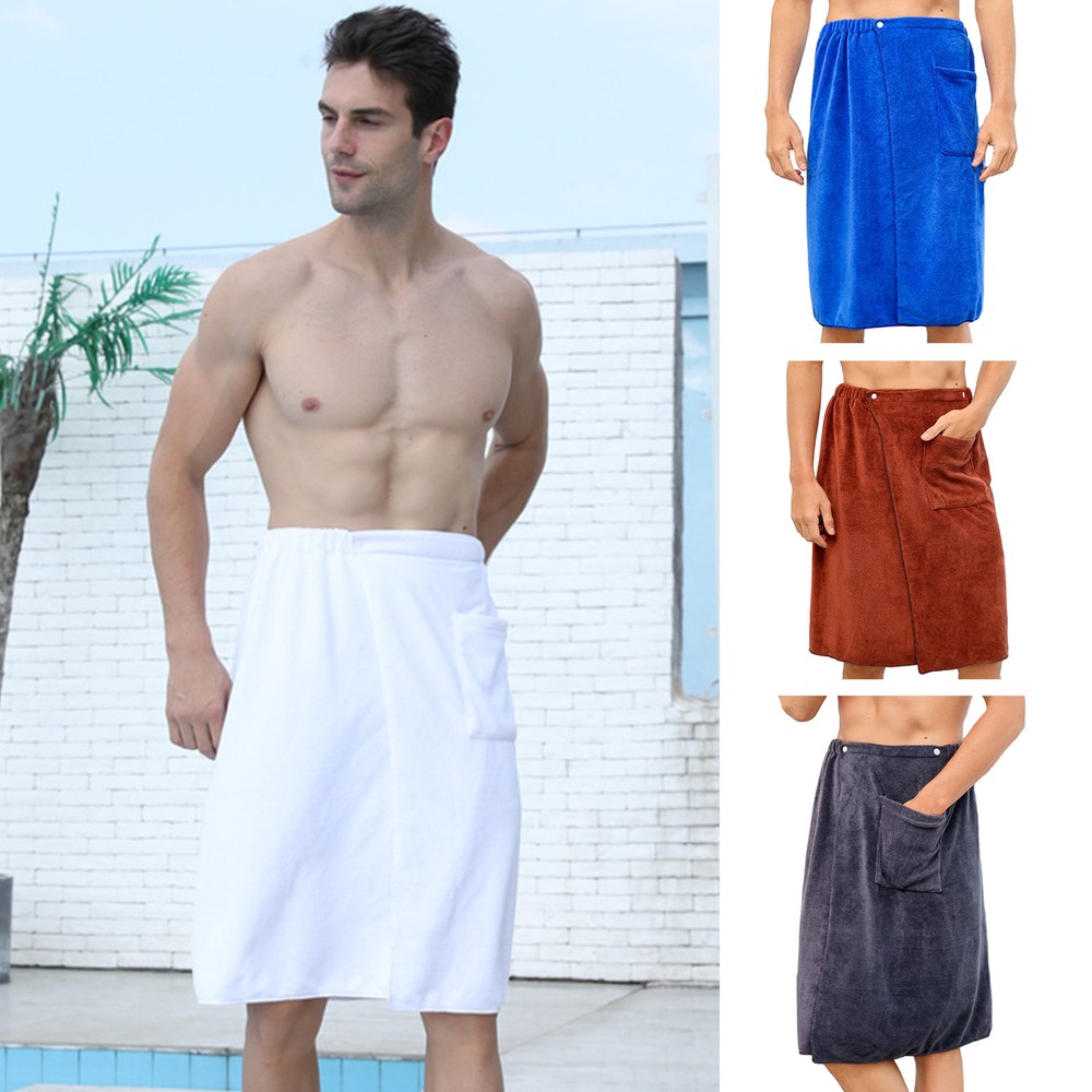 Men Adjustable Body Bath Wrap Towel with Pocket for Sauna Spa Shower  