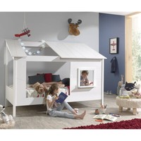 Kinderbett Baumhaus 90X200Cm Massiv Weiß Kinderzimmer Hausbett Jugendbett