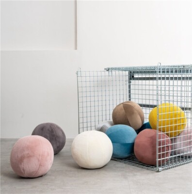 Round Ball Nordic Style Cute Creative Throw Pillow Soft Plush Solid Color Velvet