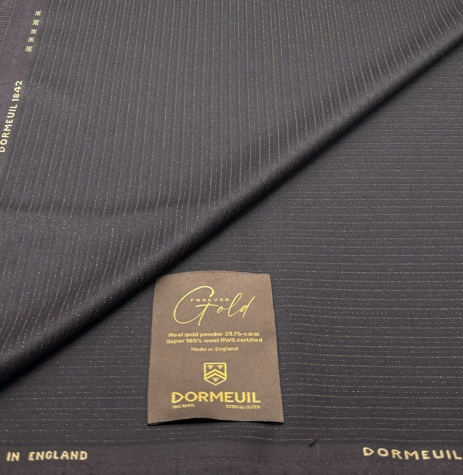 Purple Real Gold Striped Wool Fabric Super 160 Fabric By Dormeuil, 3.0m