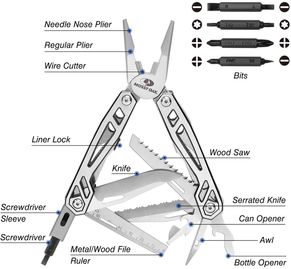 21-in-1 Multi Tool Pocket Knife with Safety Lock, Pliers, Sheath & 15 Functions