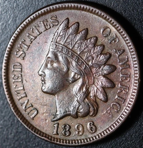 1896 INDIAN HEAD CENT - With LIBERTY & Near 4 DIAMONDS - AU UNC