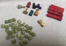 Vintage Wooden Monopoly Game Pieces Movers, Houses, Hotels, Dice