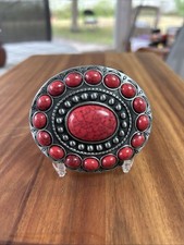 Bohemian Boho Red Belt Buckle - Vintage Western Cowgirl s Buckle