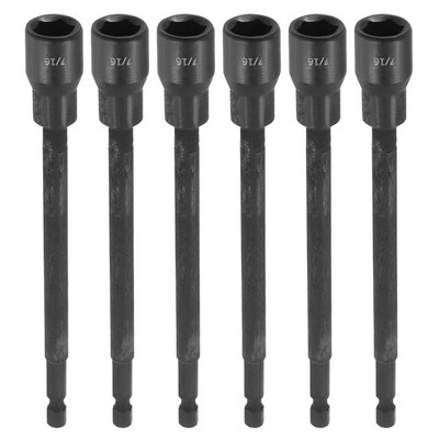 6pcs Nut Driver Drill Bit 7/16 Inch Socket 1/4'' Hex Shank 6'' Magnetic Setter