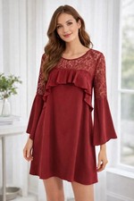 Hayden Los Angeles burgandy lace ruffle bell sleeve romantic Feminin dress large