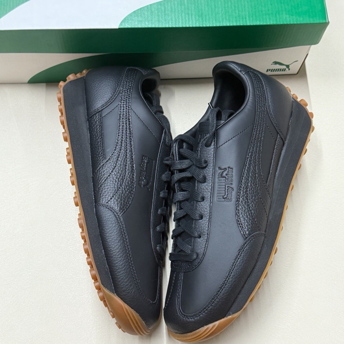 MENS PUMA EASY RIDER LTH BLACK GUM SNEAKERS SHOES LEATHER | eBay