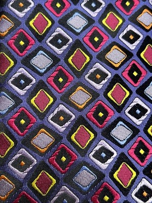 Robert Talbott Mens Silk Necktie USA Pink Purple Black Geometric 3 7/8 X 59