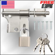 Gate Latch Slide Bolt 4" W Padlock Hole & Lock Gate Locks for Wooden Fence Gate