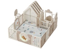 Parc à Bébé, Ensemble de Jeux, Plastique, Avec Balançoire, Beige, 150 X 180 CM -