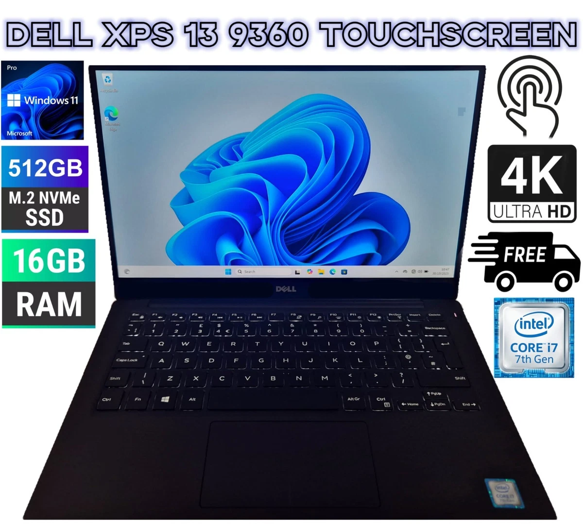 Dell XPS 13 9360 Intel Core i7 7th Gen. PC Laptops & Netbooks for