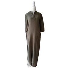 Essentia by Susan Tyler Olive Green Cotton Gauze Maxi Dress Womens M USA Pockets