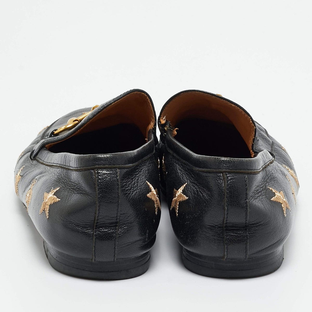 Gucci Black Leather Embroidered Bee Star Horsebit Slip On Loafers