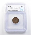 1873 Indian Head Cent Mint Error Open 3 Counterstamp Genuine ICG Masonic *2306