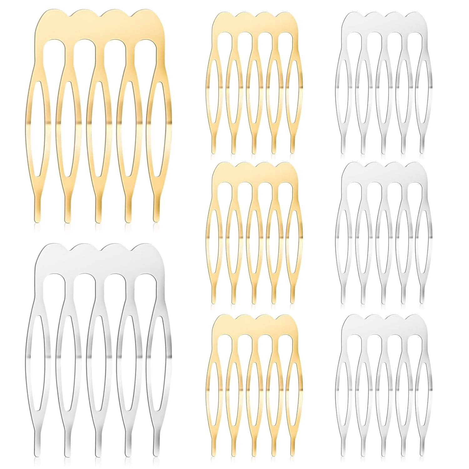 20PCS Small French Teeth Hair Combs - Silver & Gold Plain DIY Slide 