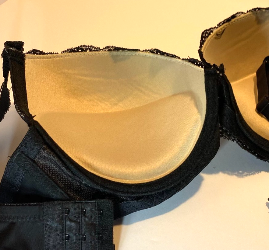 RENE ROFE EMBROIDERED FLORAL LACE Black UNDERWIRE Lined/Padded BRA 36D ...