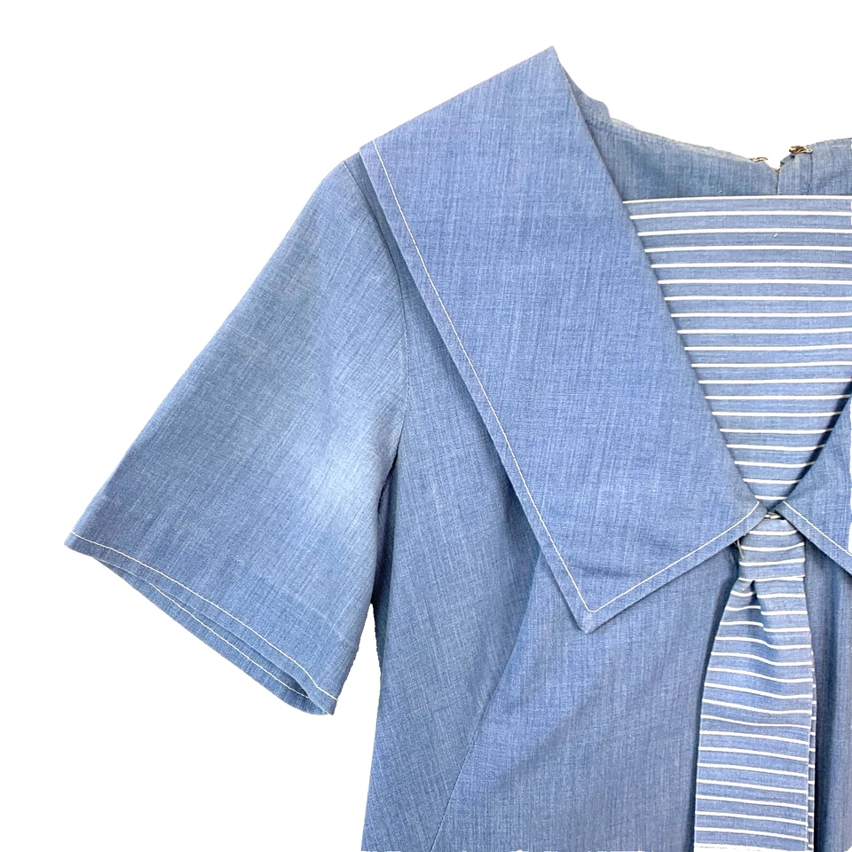 Vintage 60s Lois Ann Jr Dallas Denim Short Sleeve Twee Mrs Maisel Dress Chest 34 - Image 2 of 4