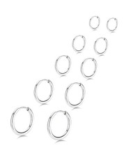 5 Pairs Small Huggie Hoop Earrings for Women, Stainless Steel Silver