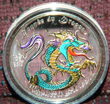 2012 BENIN 1000 FRANCS YEAR OF THE DRAGON  1OZ COLORED PROOF SILVER COIN