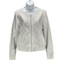 Bagatelle Size Small Ivory Perforated Bomber Jacket With Ribbed Cuffs & Hem Poly