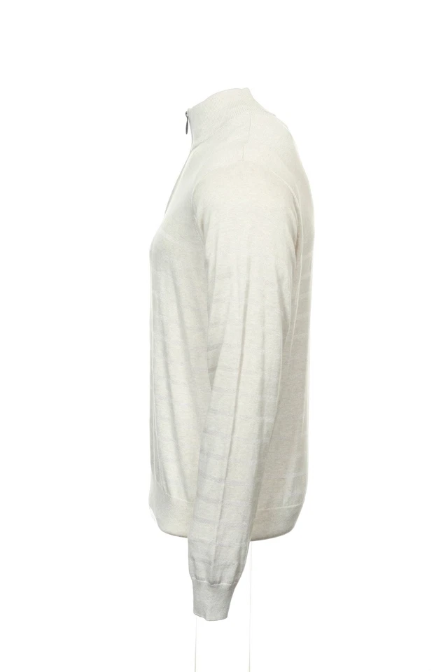Perry Ellis Mens Striped 1/2 Half Zip Sweater (Small, Oatmeal Heather) $70 - Image 2 of 4
