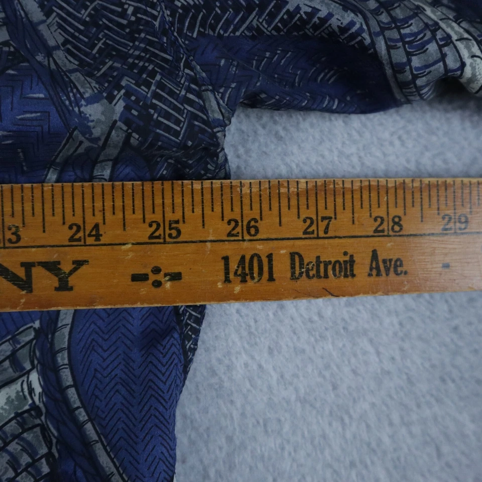 Impact Shirt Mens Large Silk Casual Party Button Up Blue Patterned Short Sleeve - Image 4 of 4