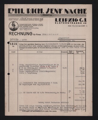 Leipzig, invoice 1931, Emil Rich. Mustard Ref. Ball plummer block bearings collar bearing rings