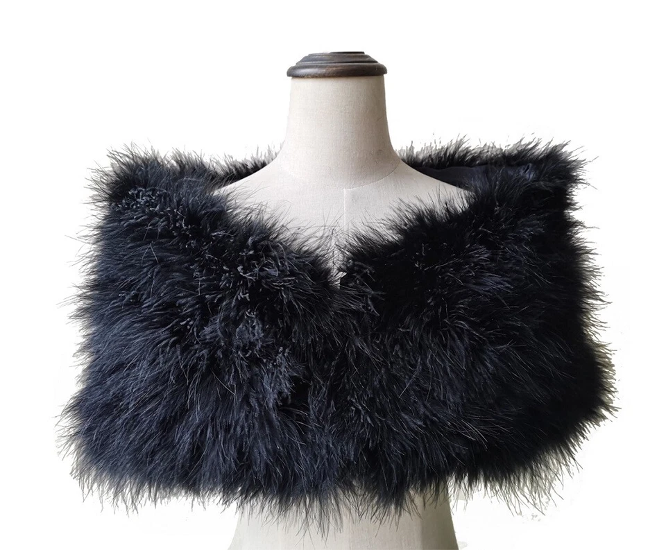 Real Ostrich Feather Fur Shrug Cape Warm Shawl Wraps For Bride Wedding Party - Image 4 of 4