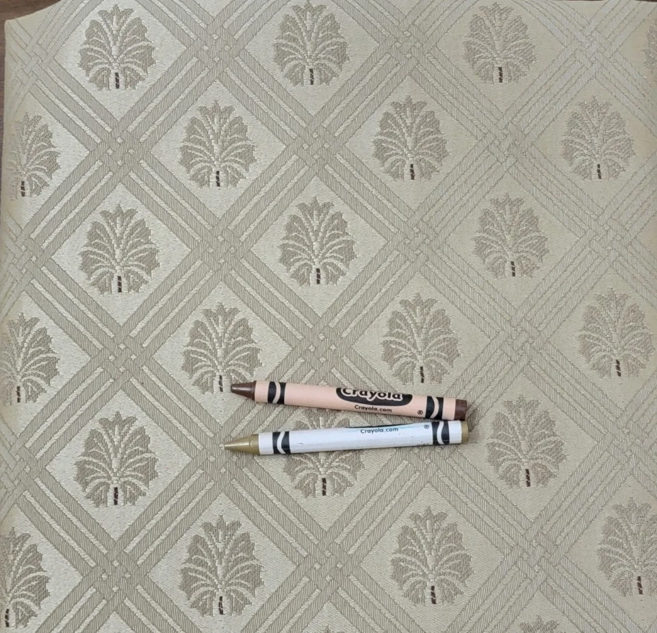 1.5 Yard x 56" Vintage Gold Lattice & Trees Embossed Taffeta Upholstery Fabric - Image 3 of 3