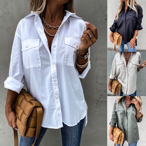 Womens Long Sleeve Baggy Shirt Blouse 