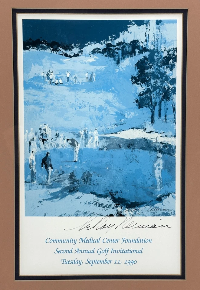 Estampado de paisaje de golf LeRoy Neiman enmarcado doble mate doble firmado (1990) Foto 2 de 4