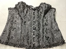 Alivilay Corset Black Satin New with Tags 5XL  Tie Up Clasps Victorian Ruffles 