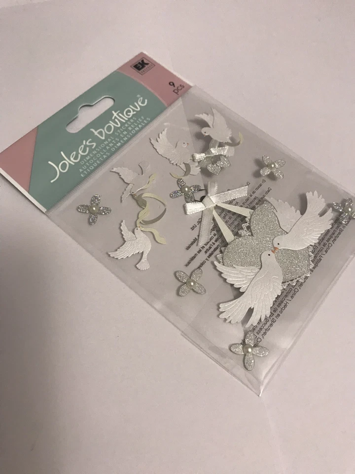 Jolees WHITE DOVES Boutique Stickers WEDDING LOVE Marriage Dove Release Heart 3d - Image 3 of 4