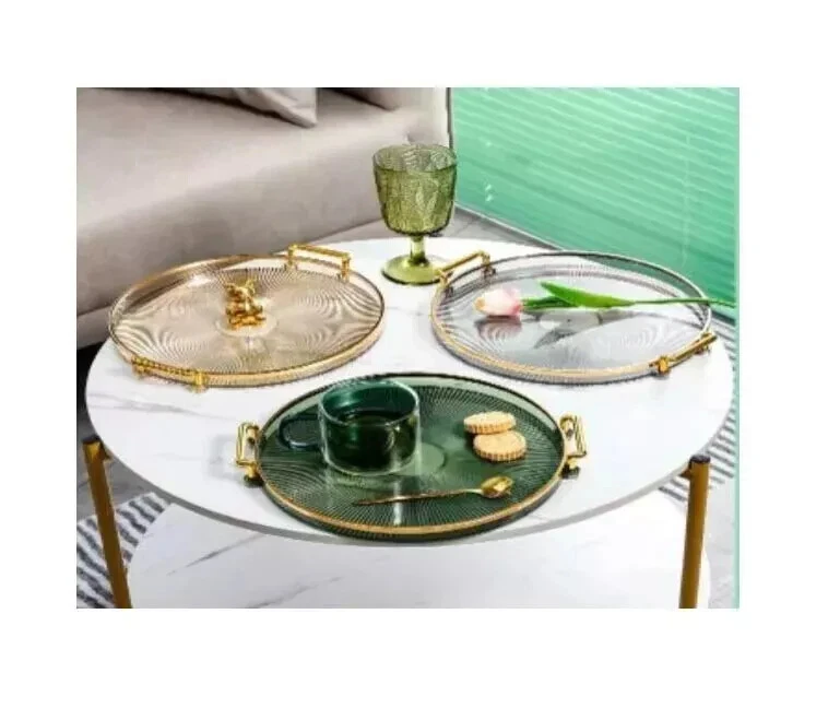 3pcs Acrylic Round Serving Tray With Handles Kitchen Fruit & Snack Serving Gold - Image 4 of 4