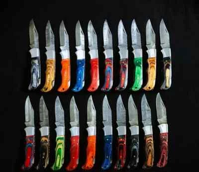 WE INDUSTRY LOT of 20 pcs Damascus Steel Hunting Folding knife, Pocket Knives w/ Sheath(WEI)
