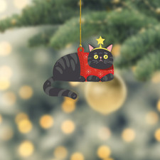 Cat Christmas Tree Ornament, Cat Merry Christmas Ornament, Cat Xmas Ornament