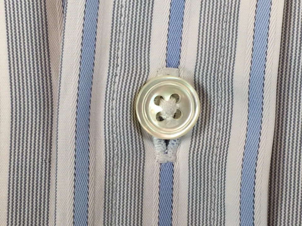 Camisa L/S Para Hombre Faconnable 151/2 Regular (3) Blanca Puño Francés Azul Rayas Foto 3 de 4